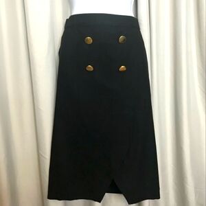 Larry Levin- Black Pencil Skirt with Gold Buttons Size L